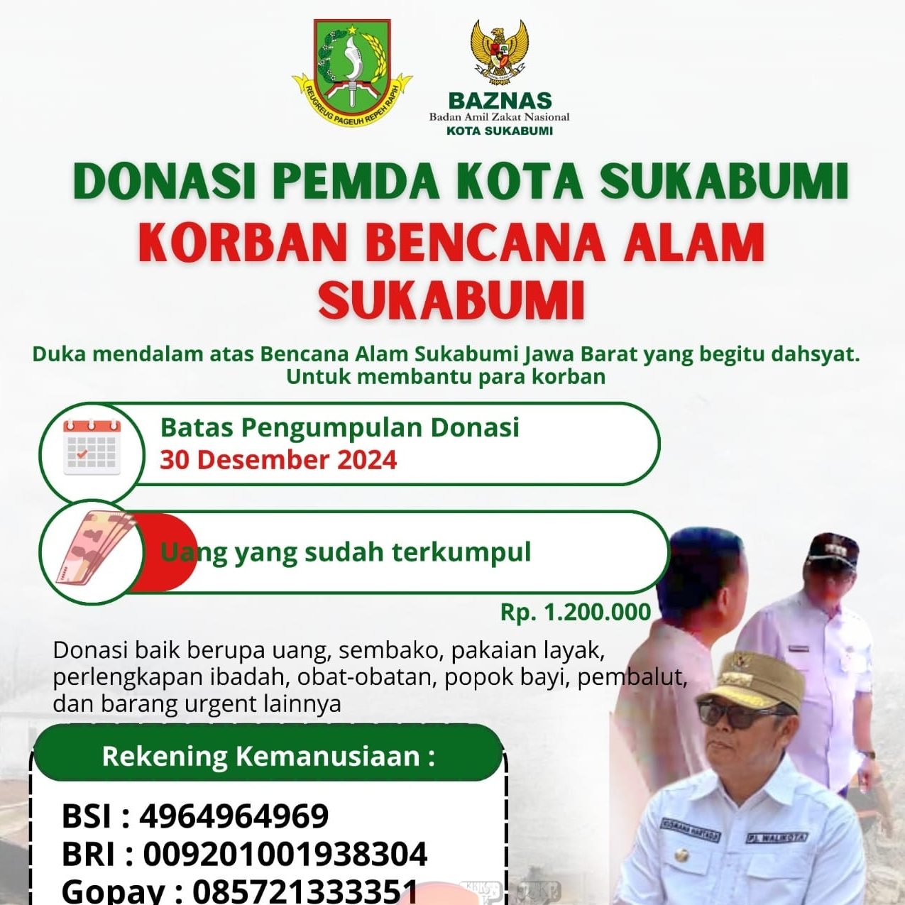 Open Donasi Pemkot Sukabumi untuk Korban Bencana: Begini Cara Berdonasi